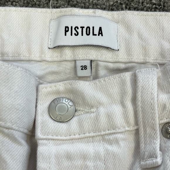 Pistola High Rise Straight Leg Jeans White Distressed Raw Hem Size 28 Button Fly - Picture 3 of 11